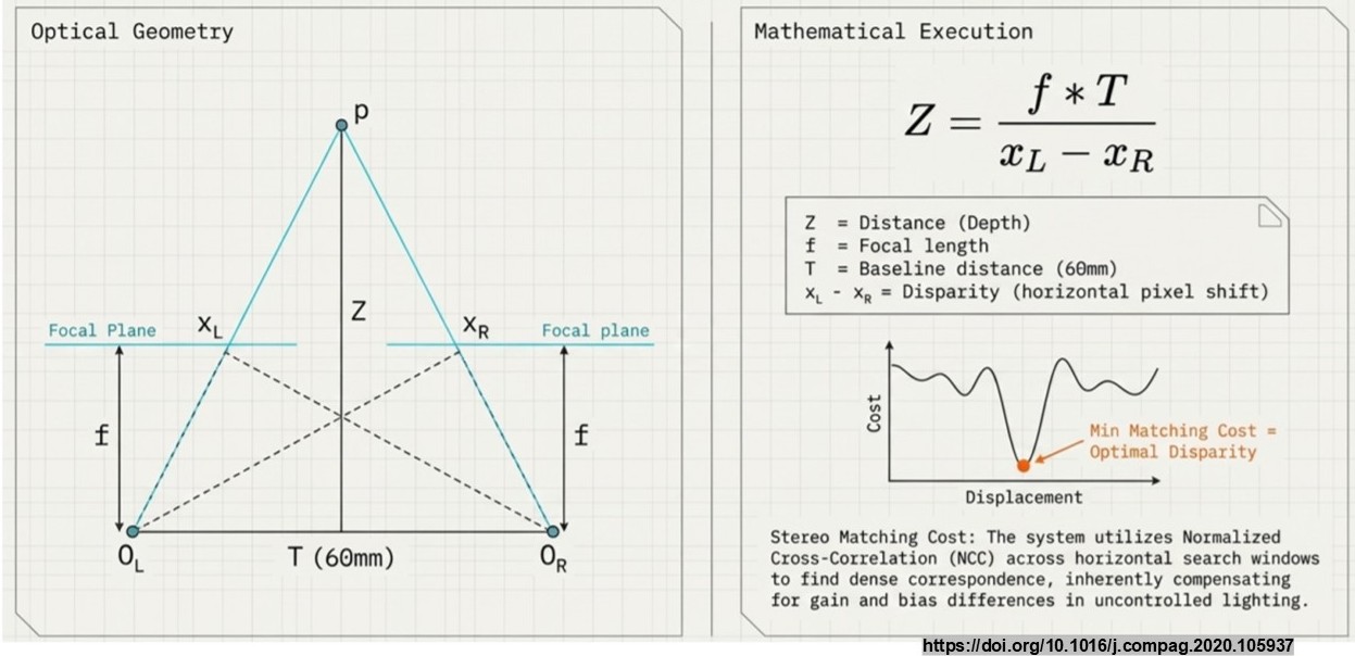 Optical geometry and mathematical execution for disparity measurement
